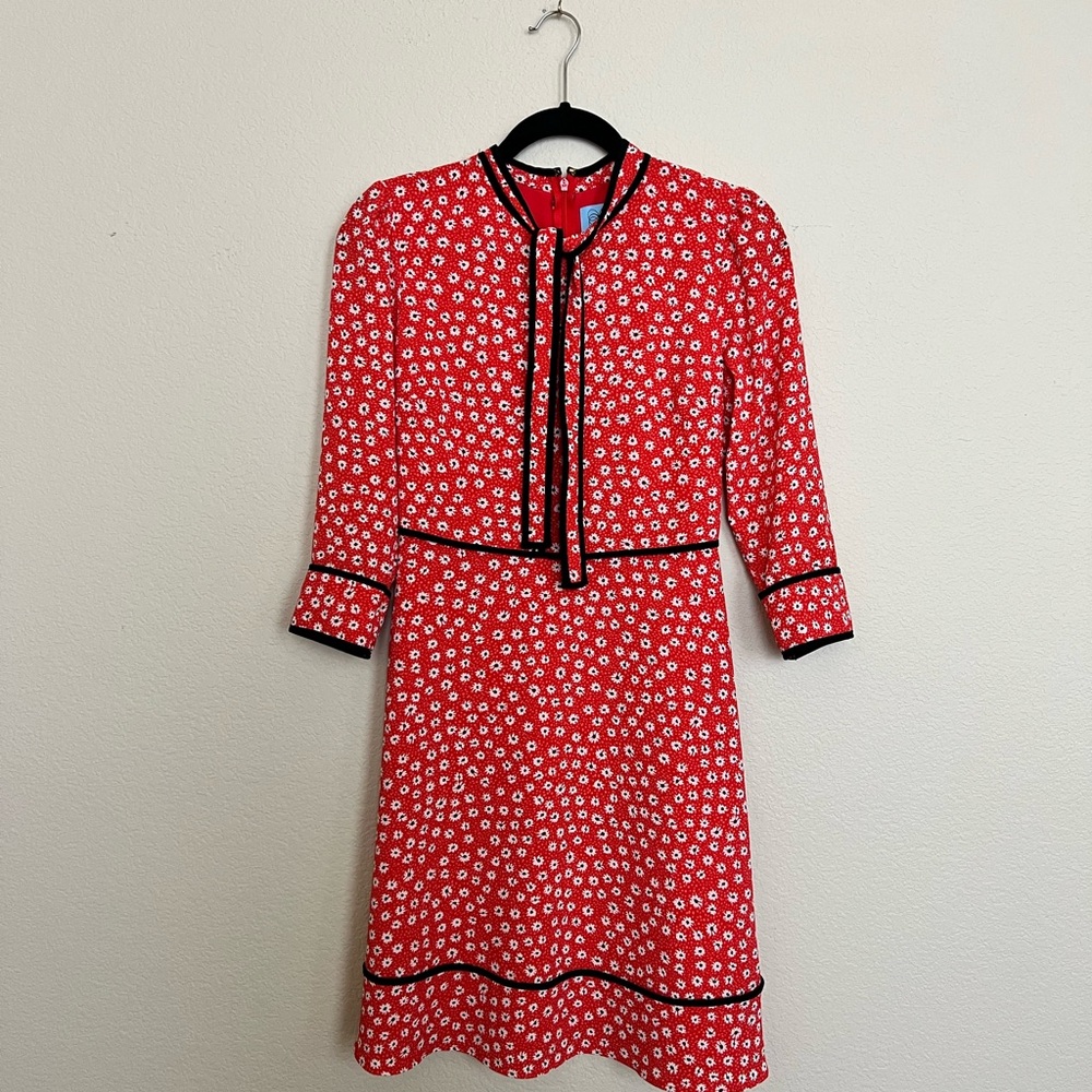 CeCe red floral quater sleeve dress